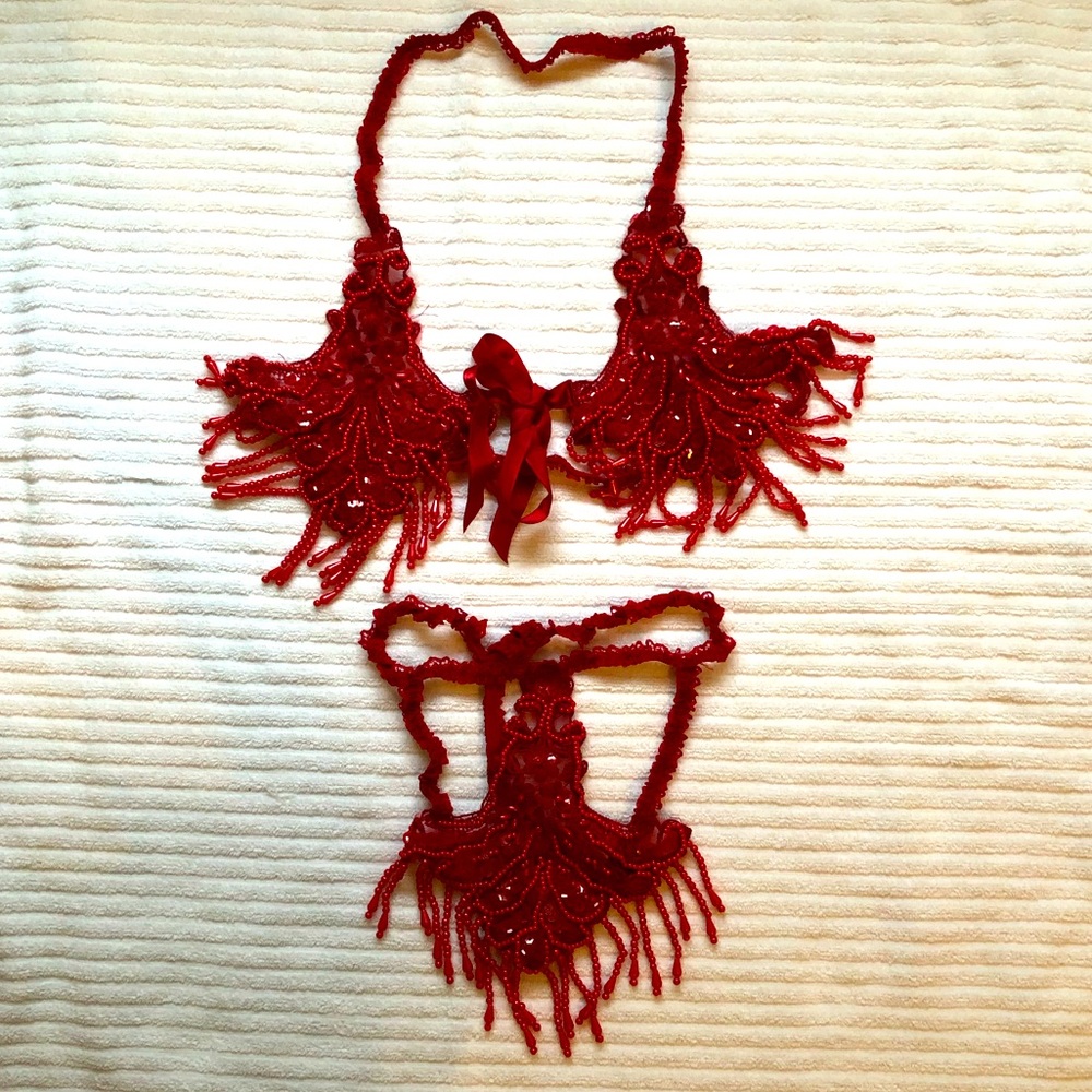 Naughty Two Piece Hot Red Lingerie Set